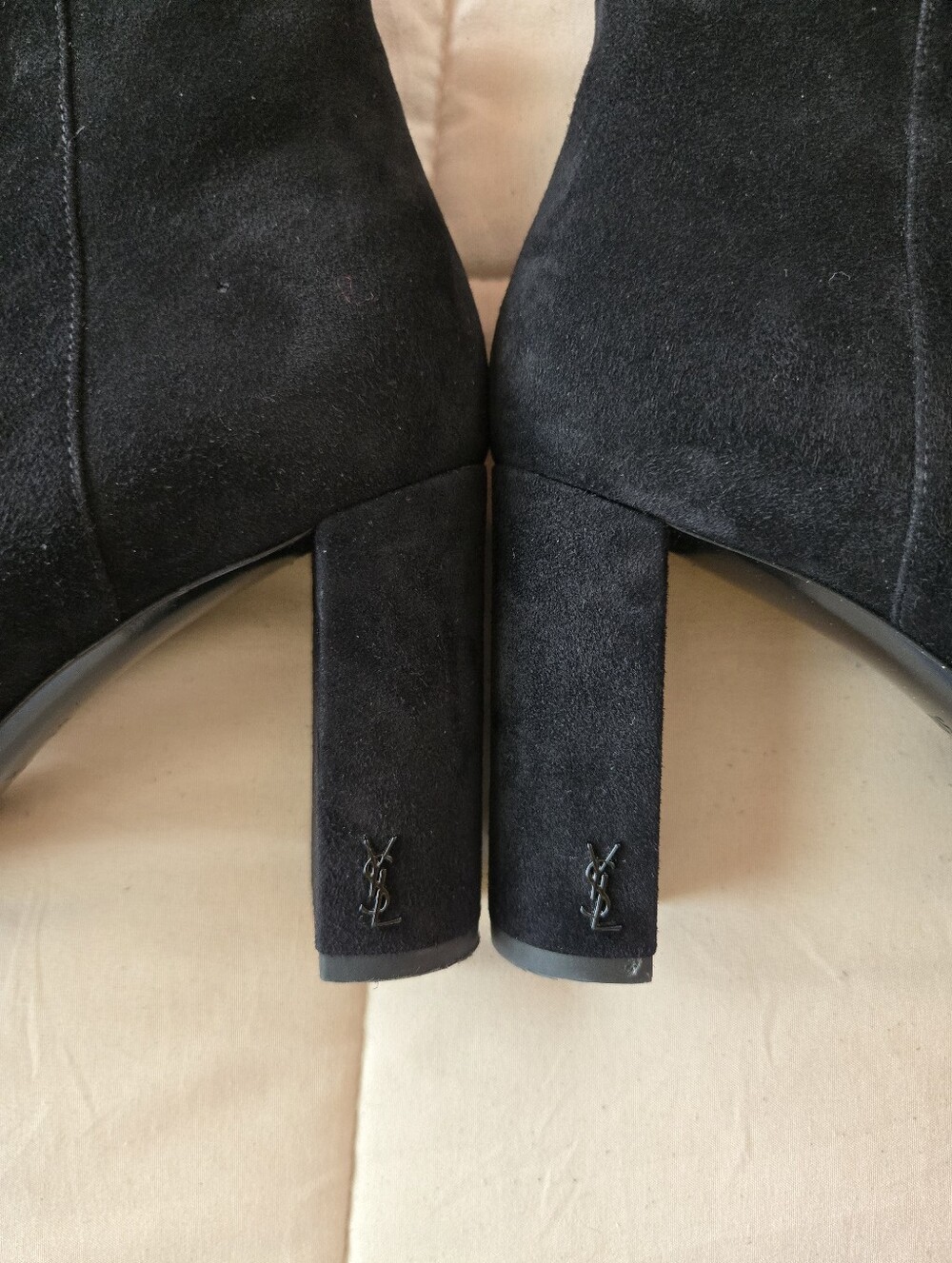 Saint Laurent Black Suede Lou 95 Almond-toe Block Heel Ankle Boots 38 1/2 US 8.5 - Picture 3 of 13